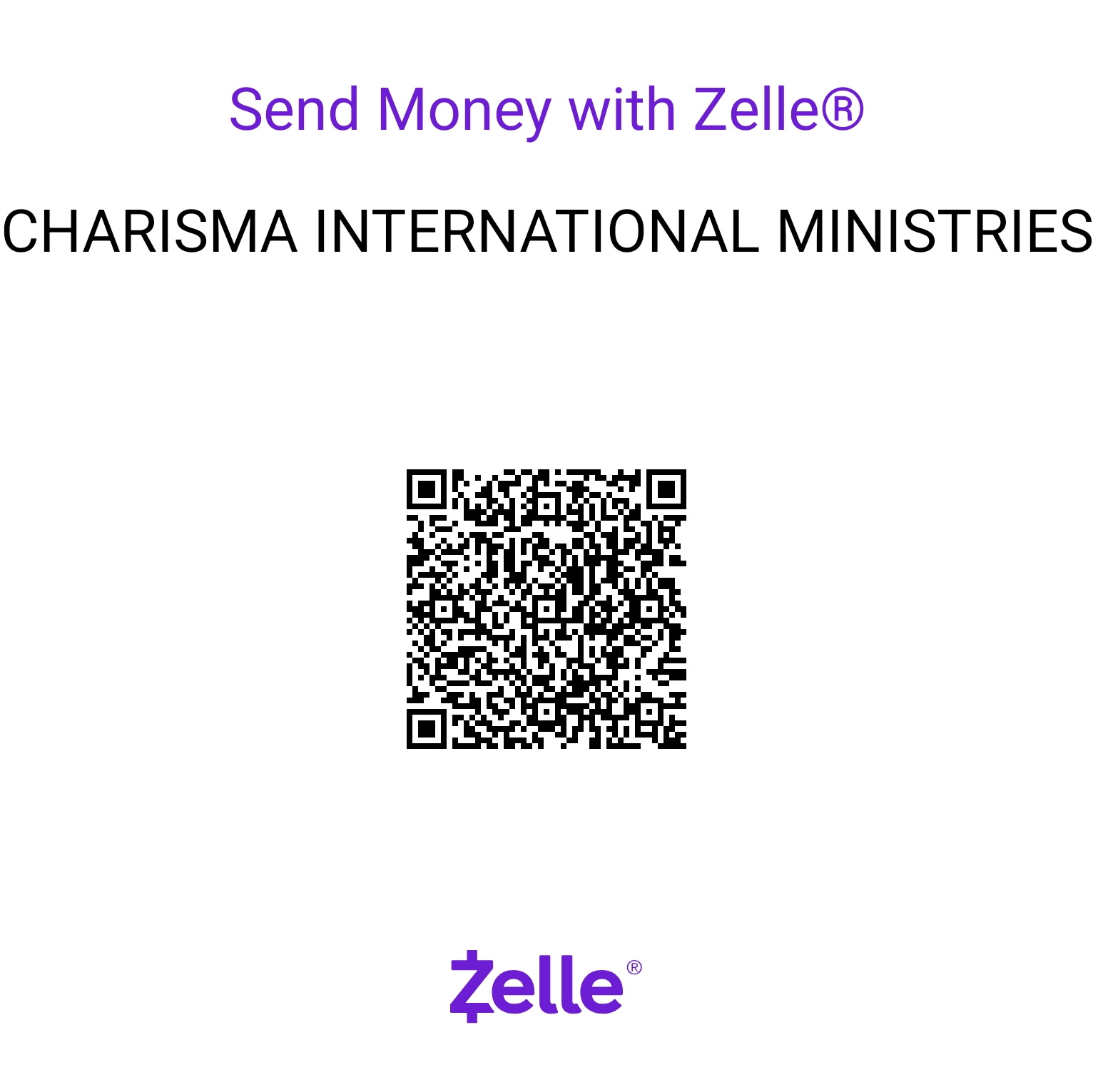 Zelle QR code for donating to Charisma Tumaini